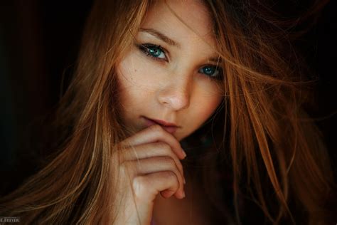 Download Blue Eyes Redhead Model Woman Face Hd Wallpaper By Evgeny Freyer