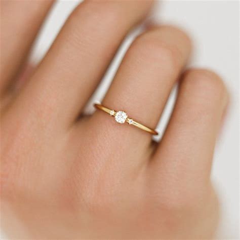 Minimalist Engagement Ring Small Diamond Ring Dainty Etsy