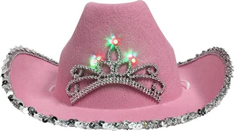Led Light Up Pink Felt Tiara Cowboy Cowgirl Hat Dress Up