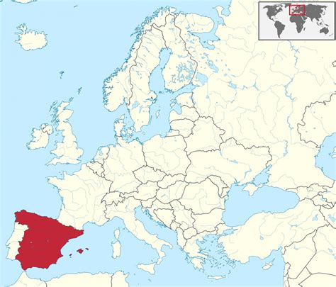 Spanje Op De Wereldkaart Omringende Landen En Ligging Op De Kaart Van Europa