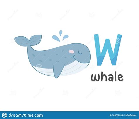 Vector Illustration Of Alphabet Letter W And Whale Stock Vector