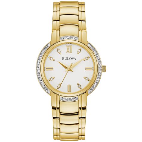 Bulova Womens Gold Tone Crystal Watch 98l280