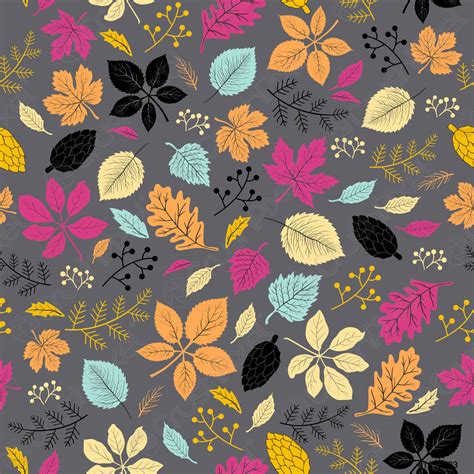 Cute Autumn Leaves Seamless Pattern On Dark Gray Background Stock