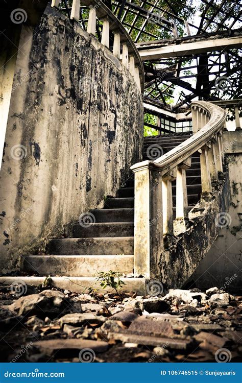 Old Staircase In An Abandoned And Ruined House Stock Image Image Of