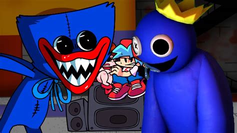 Huggy Wuggy VS Blue FNF Playtime But Rainbow Friends Character Sings