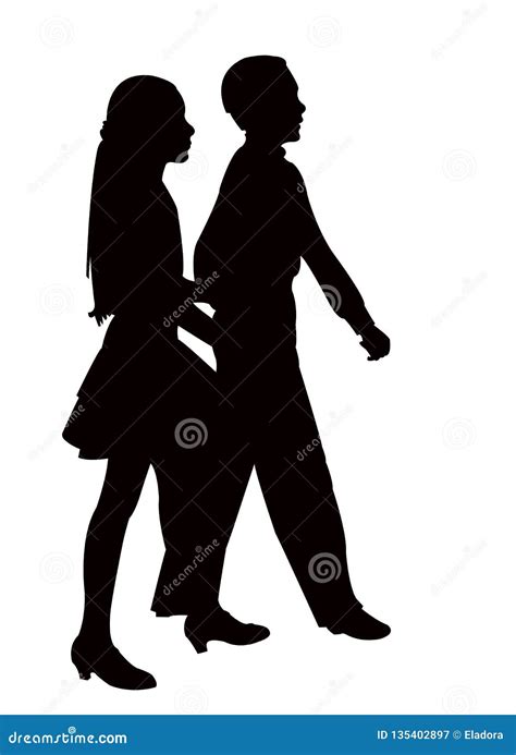 A Teenager Girl And Boy Walking Black Color Silhouette Vector Stock