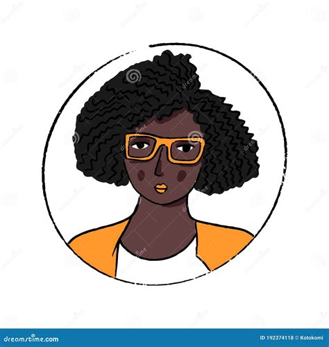 African American Woman Portrait Beautiful Young Black Girl In Glasses And Orange Jacket Curly