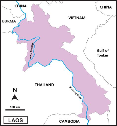 Map Of Laos Includes Regions Mekong River Borderline Countries