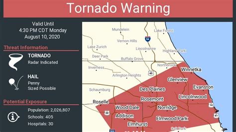 A tornado warning is an alert issued by government weather services to warn an area that a tornado may be imminent. Tornado warning issued for Evanston - Evanston Now