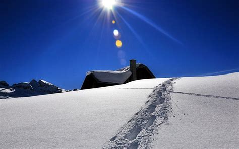Wallpaper Traces Snow Winter Sun Lodge Lifting Snowdrifts