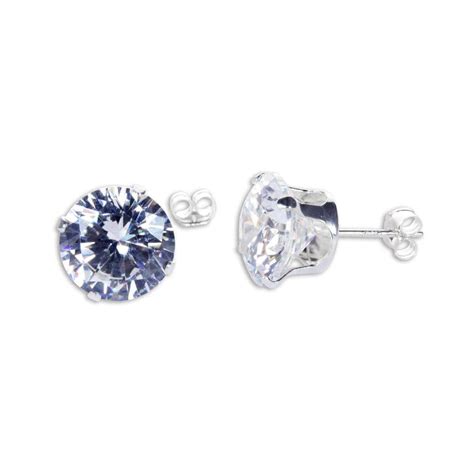Sterling Silver Clear CZ 10mm Round Stud Earrings Jewellerybox Co Uk