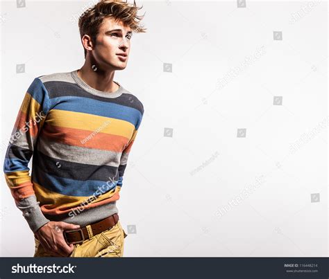 Elegant Young Handsome Man Studio Fashion Portrait Stock Photo