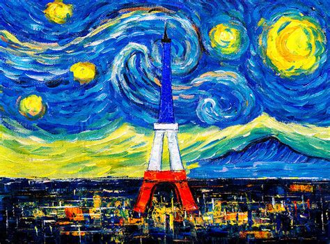 City Skyline Of Paris With Abstract Starry Night Sky Painting By Cyc