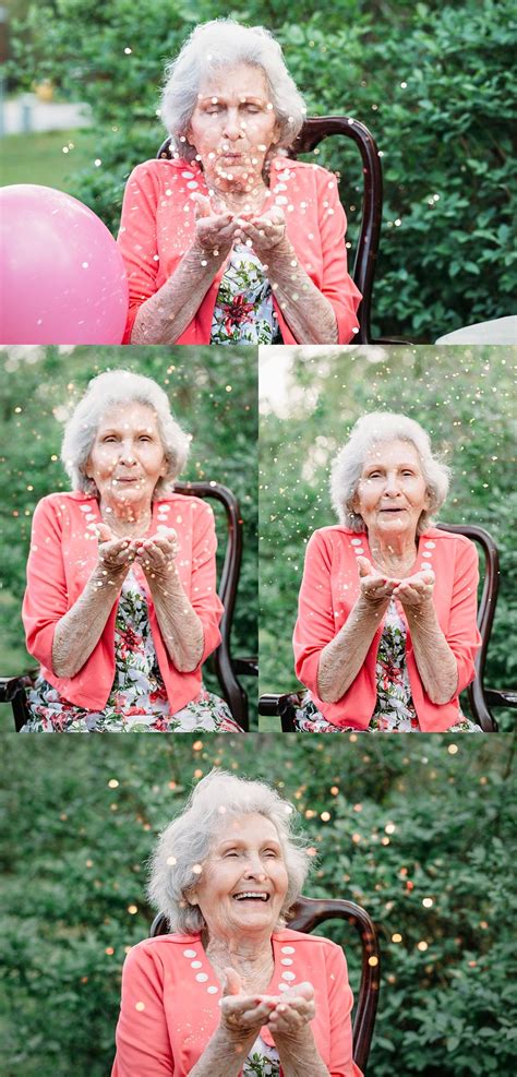 90th birthday photo shoot granny blowing glitter birthday session grandmother birthday