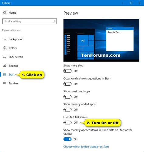 Start Full Screen Turn On Or Off In Windows 10 Windows 10 Forums