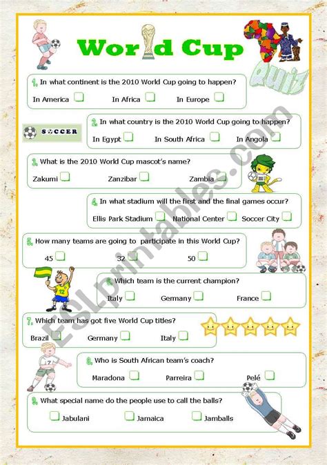 World Cup Quiz Esl Worksheet By Cyssy
