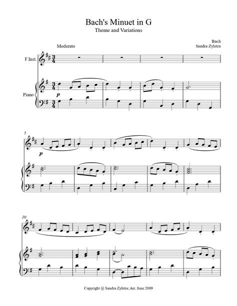 Bachs Minuet In G Instrument Solo With Piano Sheet Music Marketplace