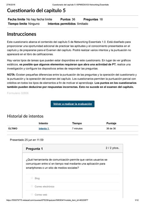 Cuestionario Del Cap Tulo 5 Networking Essentials Cuesonario Del