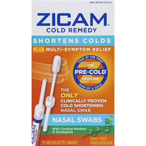 Zicam Cold Remedy Nasal Swabs Shortens Colds 20 Swabs