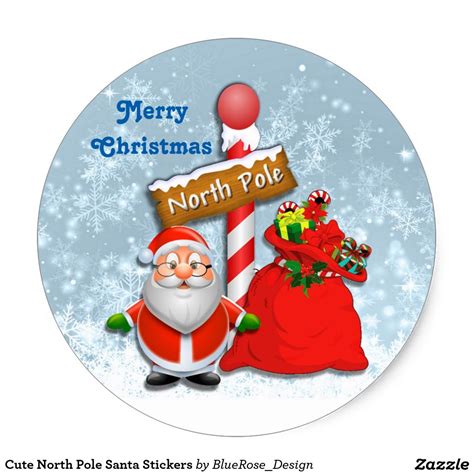 Cute North Pole Santa Stickers Christmas Stickers North Pole Stickers