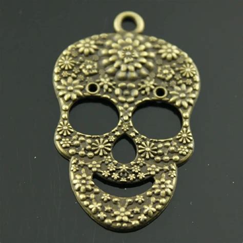 4pcs Charm Skull Vintage Flower Skull Charms Pendant For Jewelry Making