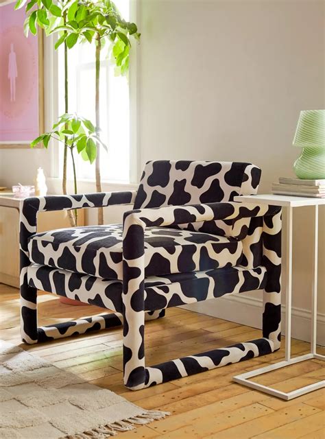 Cute Black And White Patterned Accent Chair Geometric Framing Cow Print