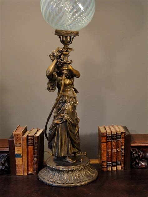 Large Fabulous 36 Tall Art Nouveau Gypsy Figural Lamp W Opalescent