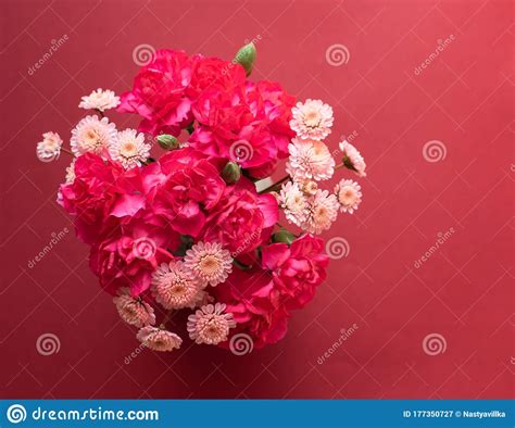 Red And Pink Flowers On A Pink Background The Photo Is Suitable For