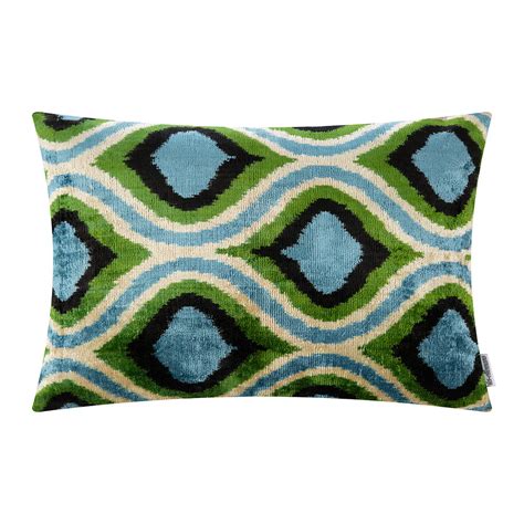 Buy Les Ottomans Velvet Pillow 40x50cm Bluegreen Oval Pattern