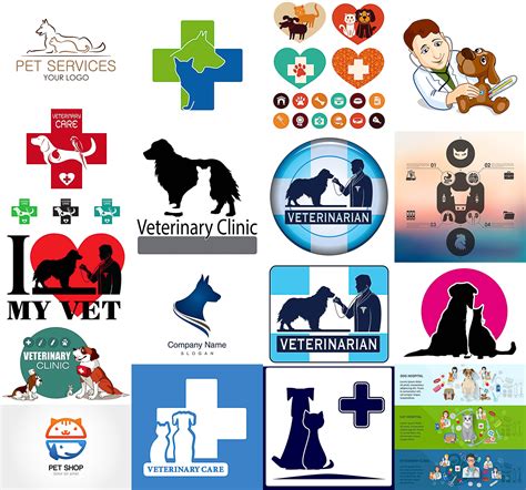 Veterinary clinic logos with pets and animals vector free download