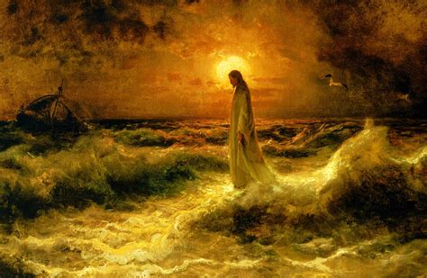Jesus Christ Walking On Water Painting By Restored Vintage Shop Pixels