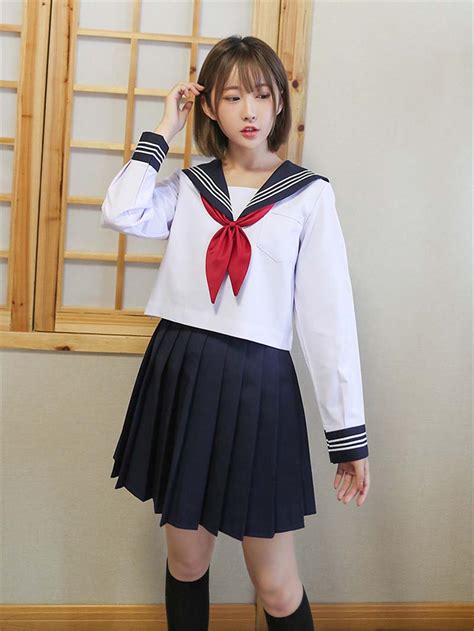 White Three Lines Japanese School Uniform Set