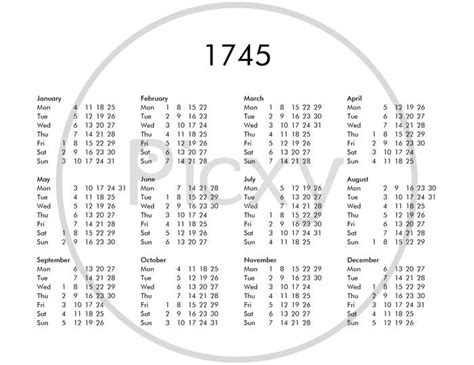 Image Of Calendar Of Year 1745 Lt642715 Picxy