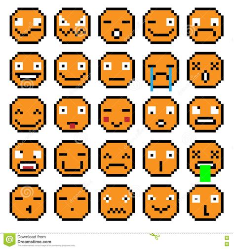 Set Of Emotions Set Of Emoji Smile Icons Smile Pixel Smile Retro Second