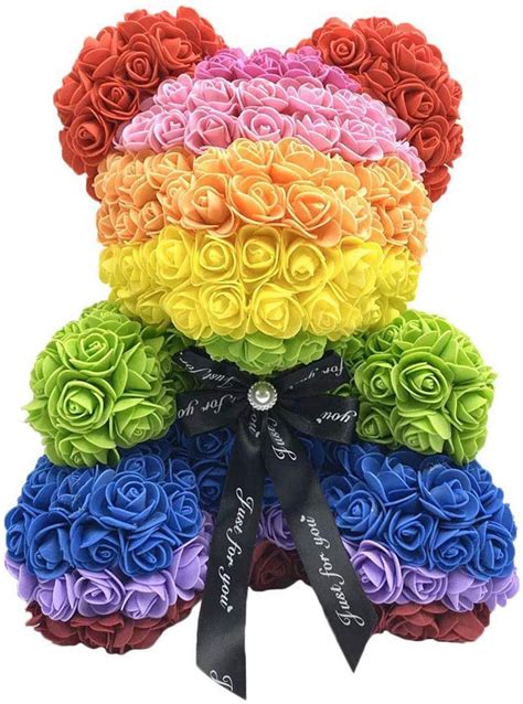 Gorgeous Rainbow Rose Teddy Bear With Led Light And T Box 40cm