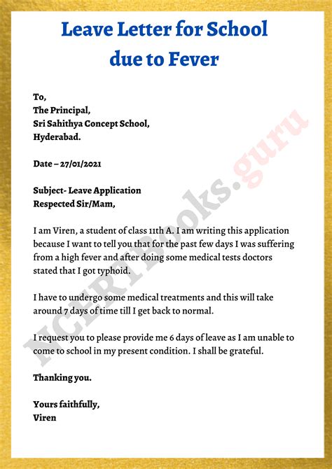 Leave Letter For School Template Samples How To Write A Application