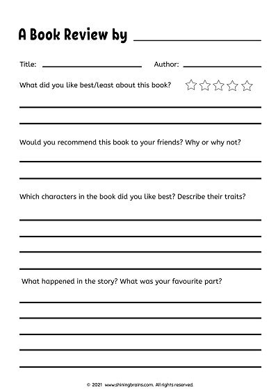 Book Review Template For Kids Free Shining Brains