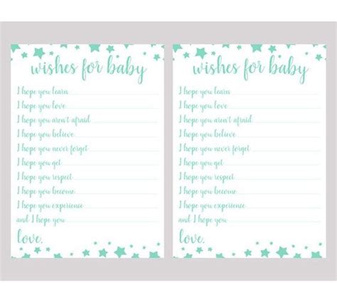 Wishes For Baby Printable Card Green Baby Shower Games Etsy Canada In