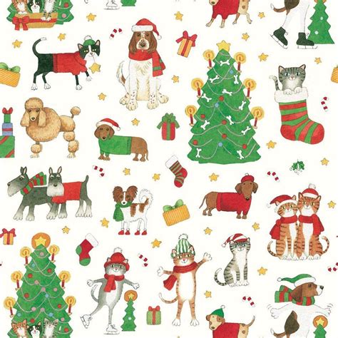Dogs And Cats By Caspari Vintage Christmas Wrapping Paper