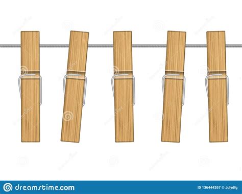 Wooden Clothespins On Rope Stock Vector Illustration Of Isolated