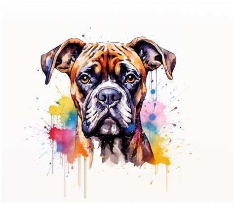 Premium Ai Image Painting Of A Boxer Dog With A Colorful Splash Of