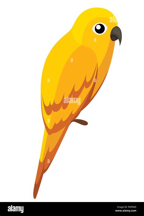 Cute Yellow Parrot Wild Bird Cartoon Style Flat Vector Illustration