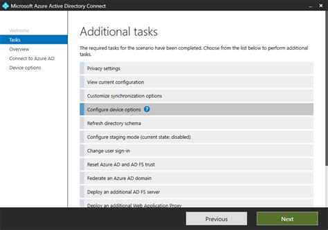 azure ad connect device options microsoft entra microsoft learn