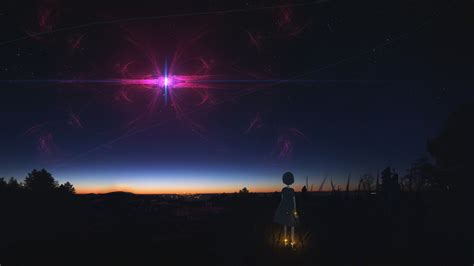 2048x1152 Anime Girl Staring At Night Sky 2048x1152 Resolution
