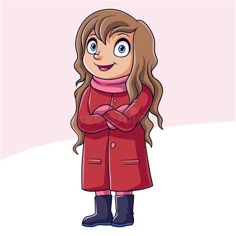 Cartoon Illustration Girl Winter Clothes Waving Stock Illustrations