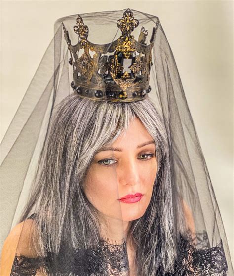Dark Queen Crown Black Veil With Lace Reign Crown Medieval Etsy