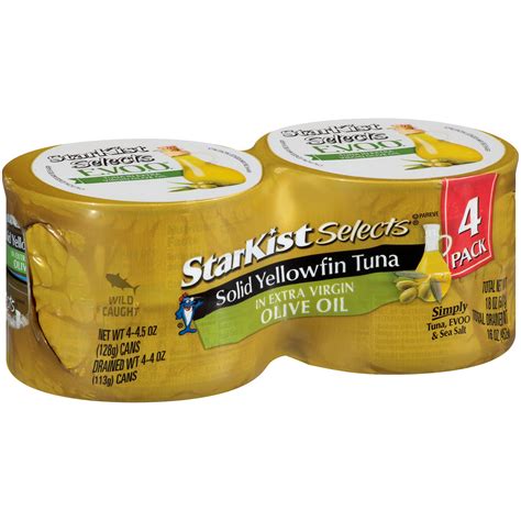 4 Cans Starkist Selects Solid Yellowfin Tuna Fillet In Extra Virgin