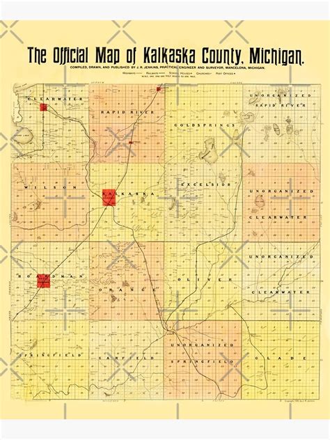 Vintage Kalkaska County Map 1898 Old Map Of Kalkaska County Art Print