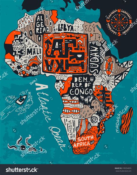 Illustrated Map Africa Stock Vector Royalty Free 378354055 Shutterstock
