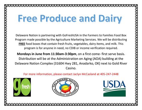The goal of the program is to assist local farmers while simultaneously benefiting families in need. Free Produce & Dairy Event - Delaware Nation